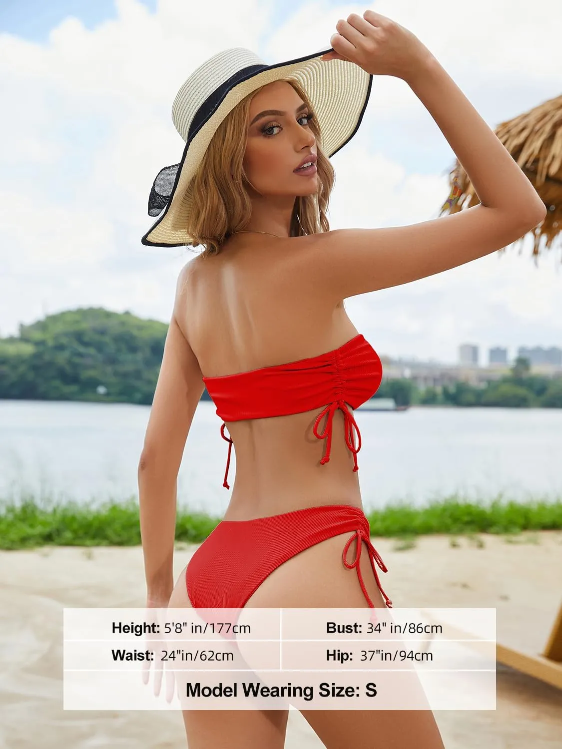 Tripsky Women's Bandeau Bikini Sets Two Piece Swimsuit High Cut Bathing Suit Ribbed Bikini Set