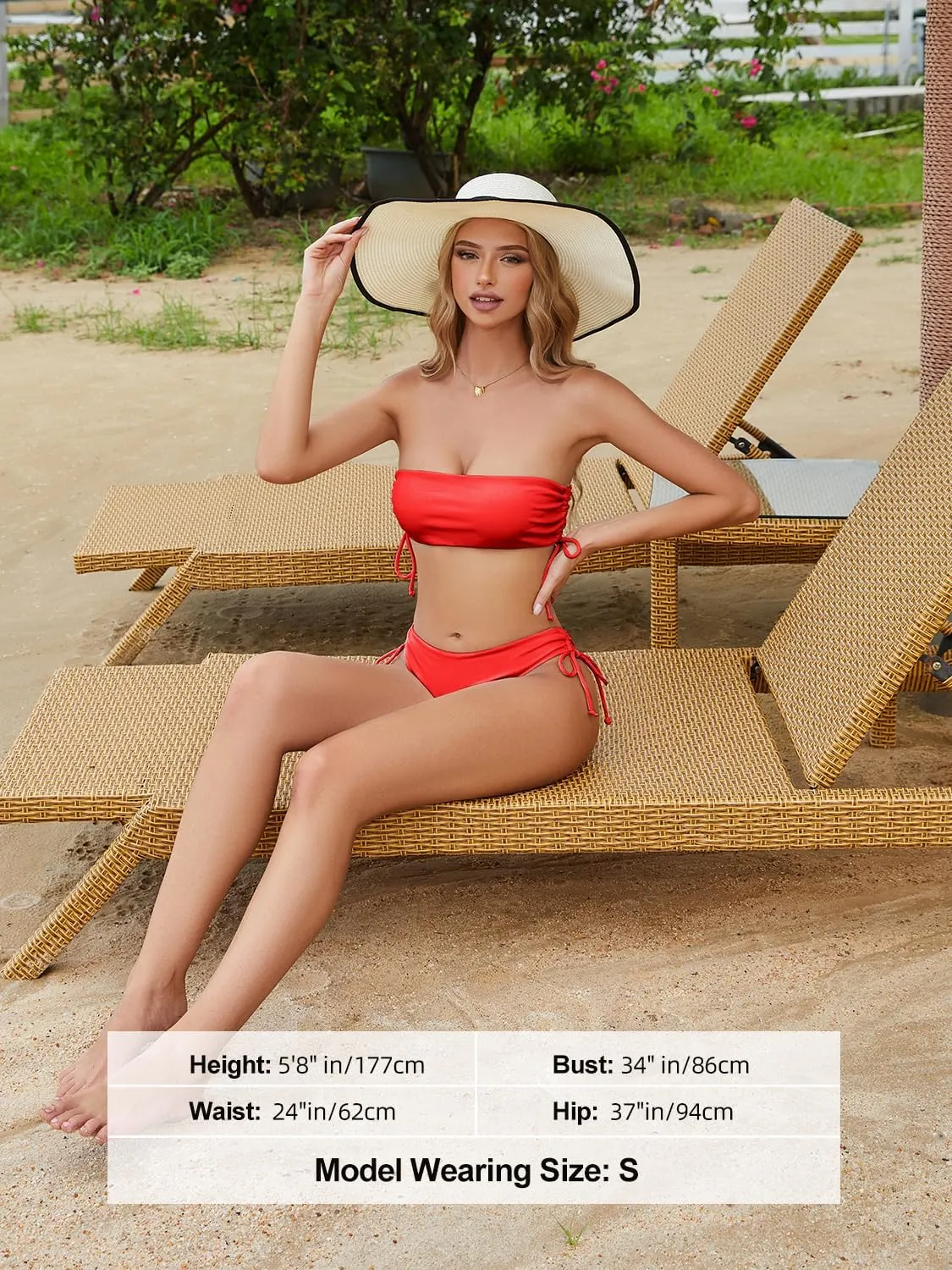 Tripsky Women's Bandeau Bikini Sets Two Piece Swimsuit High Cut Bathing Suit Ribbed Bikini Set