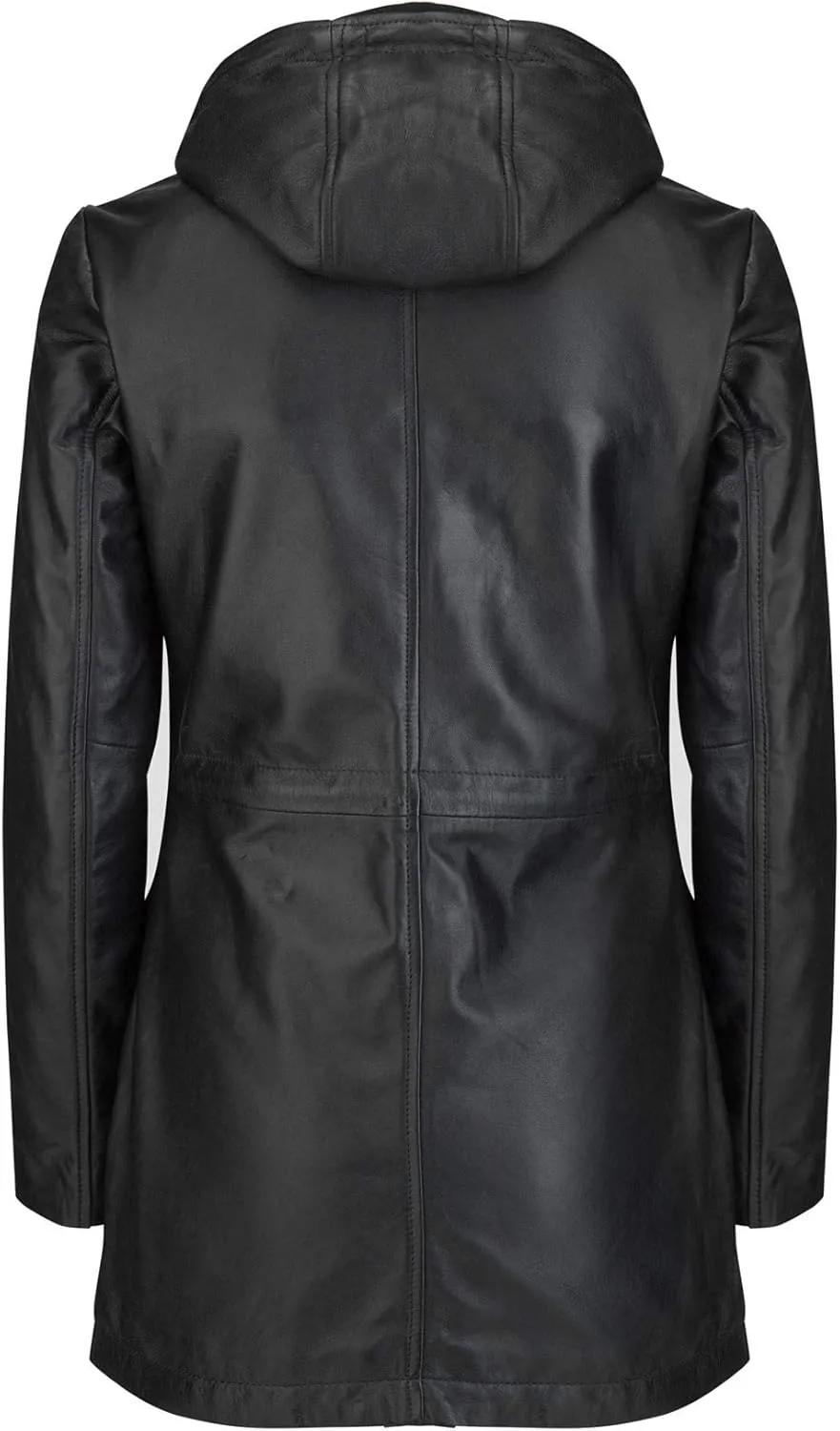 TruClothing Womens Real Leather Parker Coat 3/4 Hooded Safari Duffle Jacket Black Soft