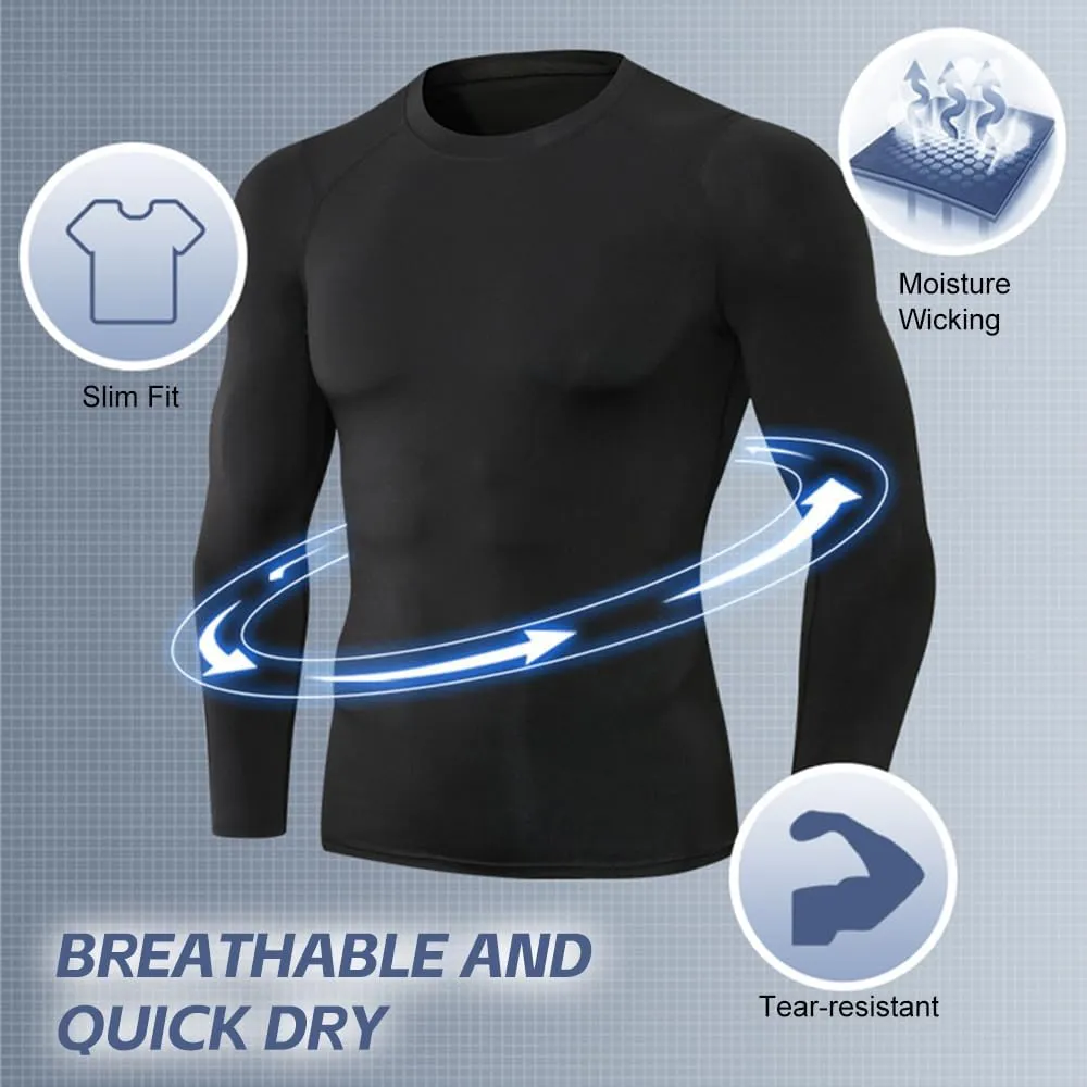 Tshirt 3pcs Men's Athletic Long Sleeve Compression Shirts Quick Dry Workout Tshirt Running