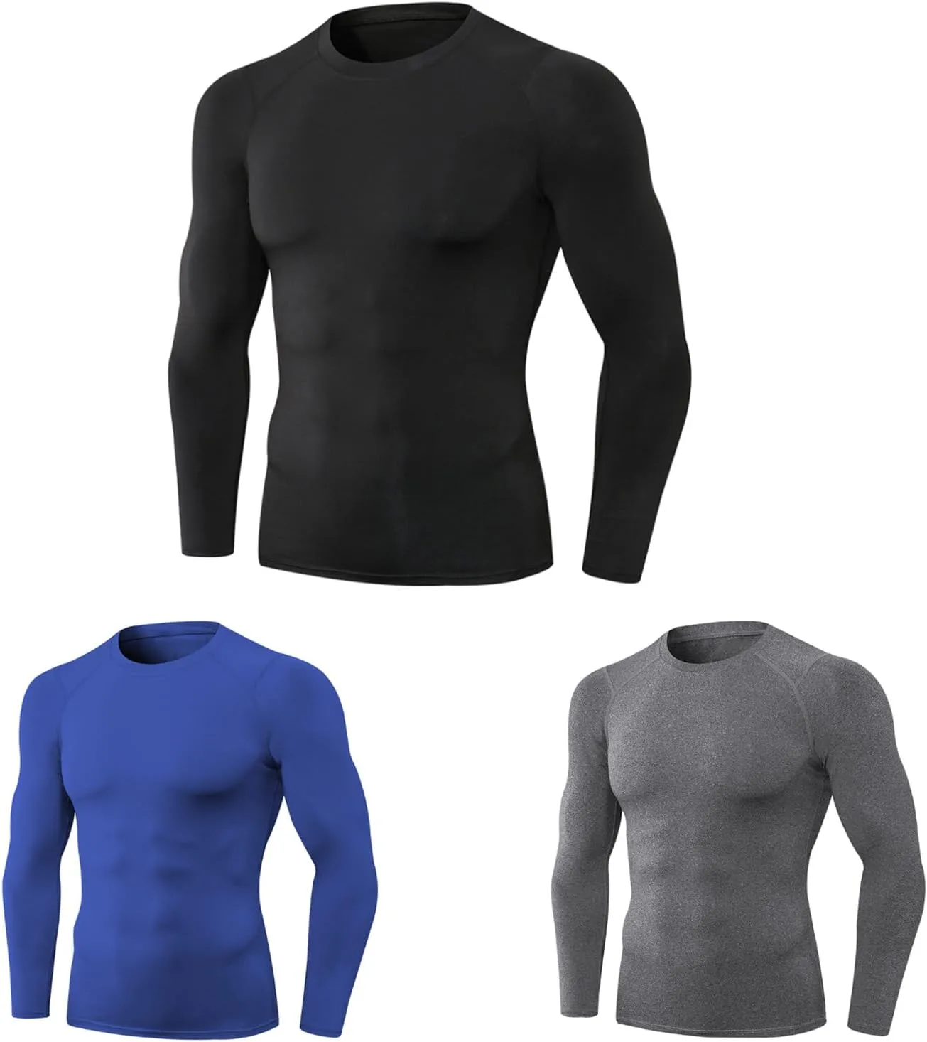 Tshirt 3pcs Men's Athletic Long Sleeve Compression Shirts Quick Dry Workout Tshirt Running