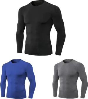Tshirt 3pcs Men's Athletic Long Sleeve Compression Shirts Quick Dry Workout Tshirt Running