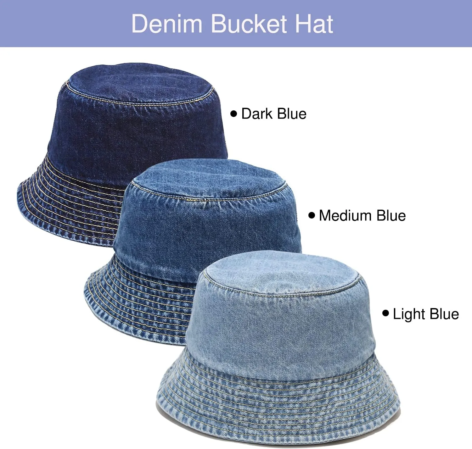 Umeepar Unisex Cotton Packable Denim Bucket Hat Beach Sun Hat for Men Women