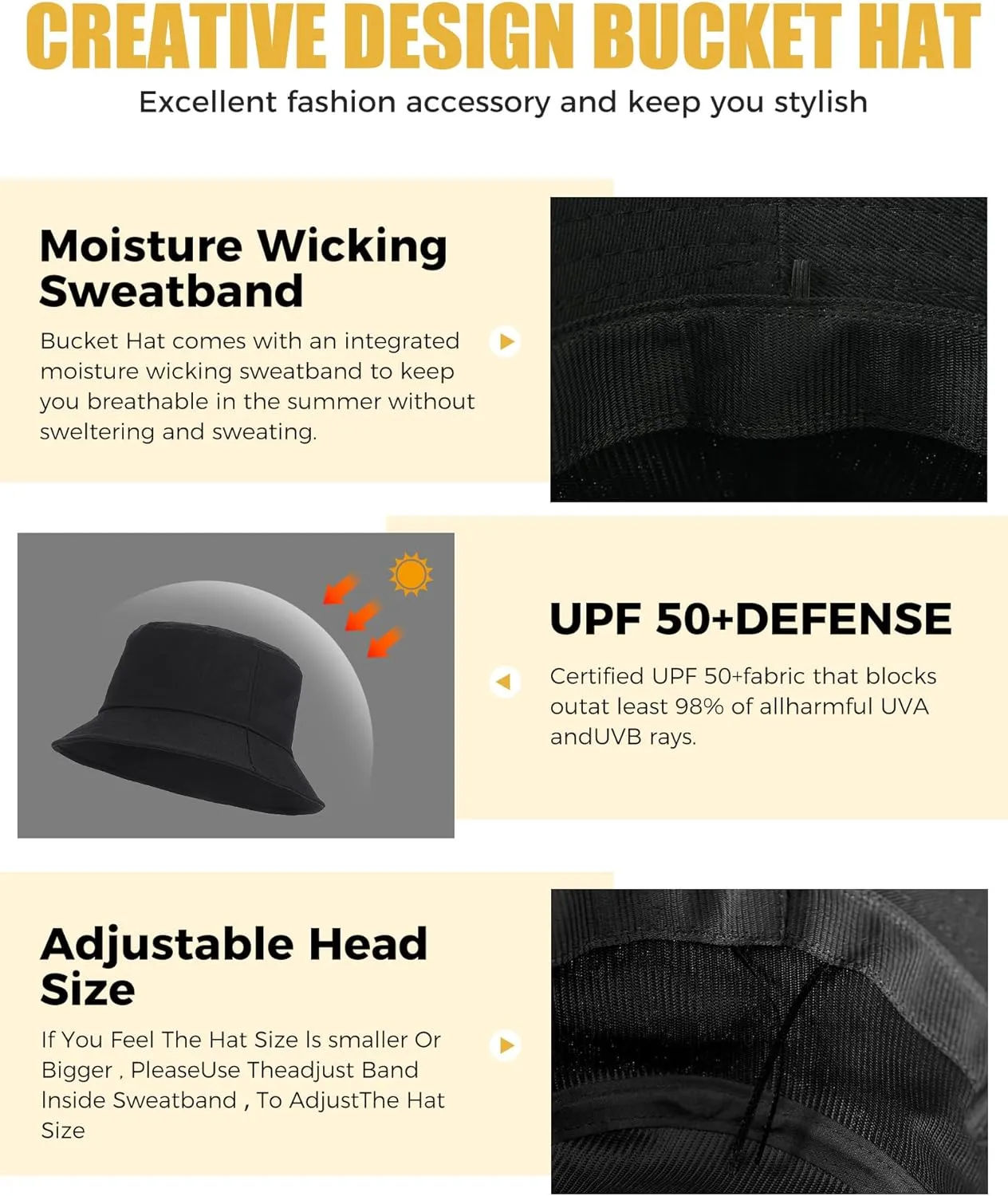 Unisex Bucket Hat for Women Men Cotton Summer Sun Beach Hat, Denim Packable Fisherman Caps for Casual, Trips, Sports