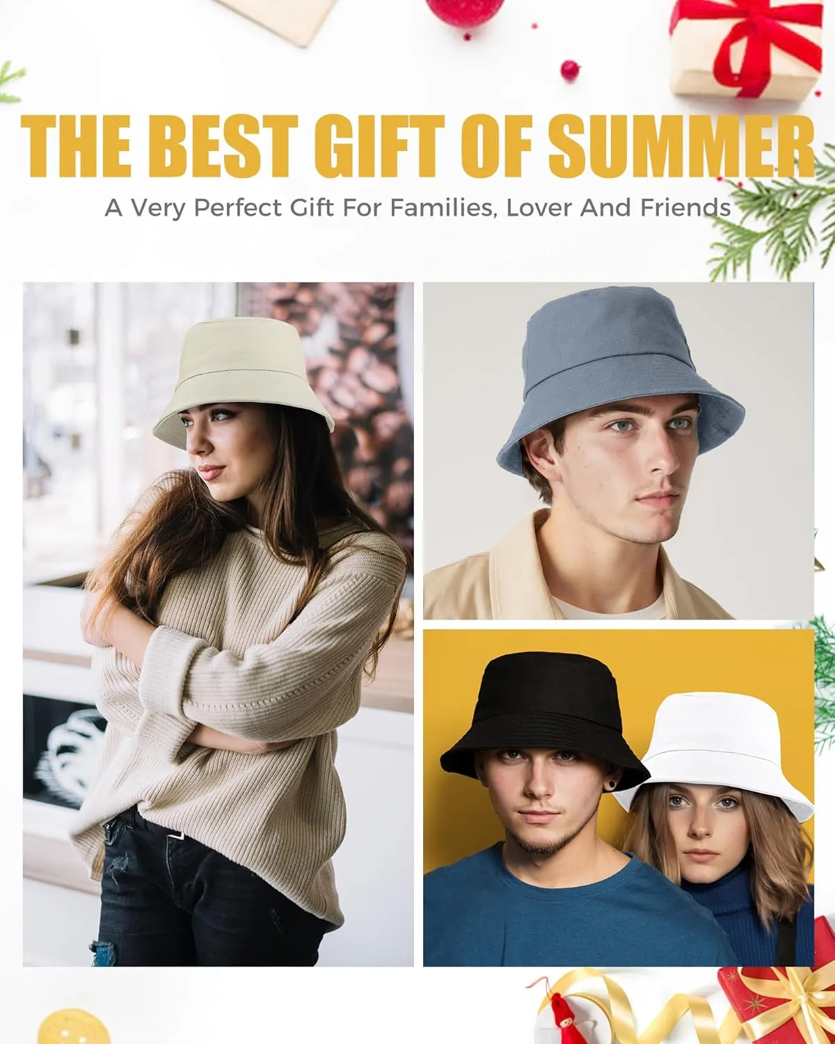 Unisex Bucket Hat for Women Men Cotton Summer Sun Beach Hat, Denim Packable Fisherman Caps for Casual, Trips, Sports