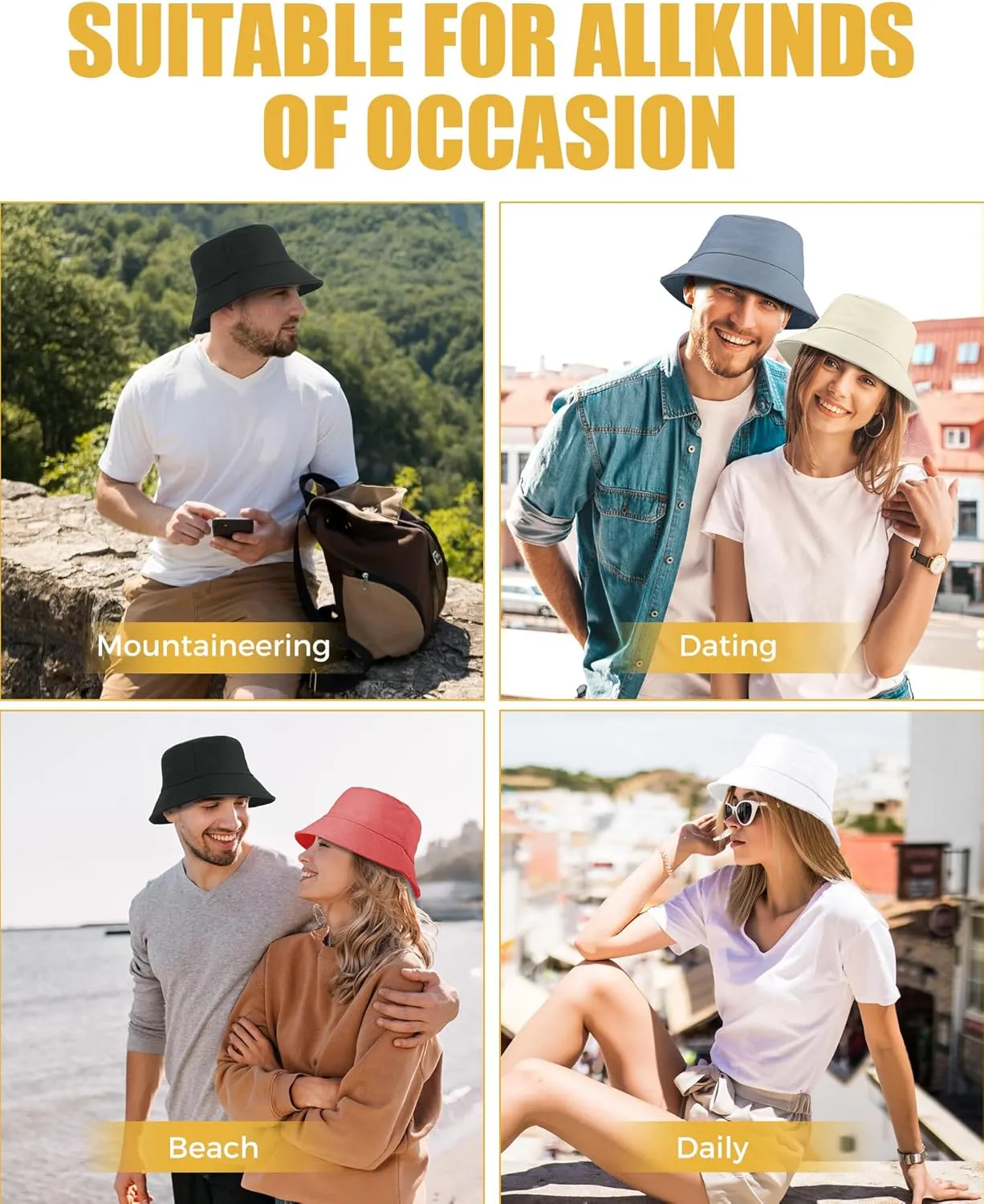 Unisex Bucket Hat for Women Men Cotton Summer Sun Beach Hat, Denim Packable Fisherman Caps for Casual, Trips, Sports
