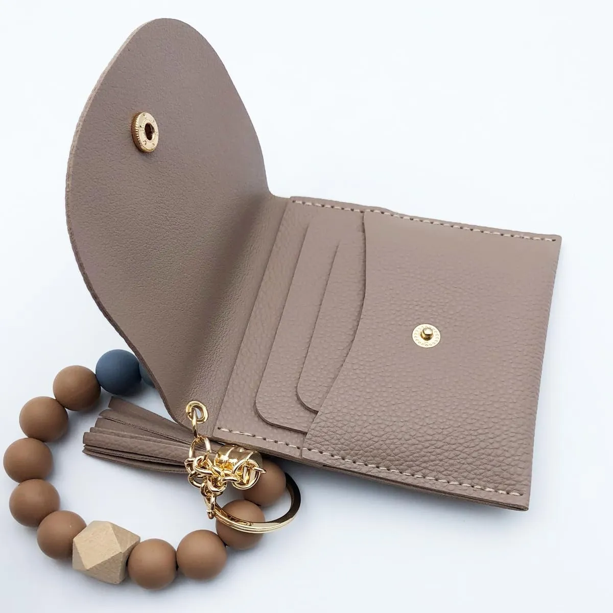 Unpafcxddyig Wristlet Bracelet Keychain with Wallet Card Holder Pocket Tassel Key Ring for Women,light brown