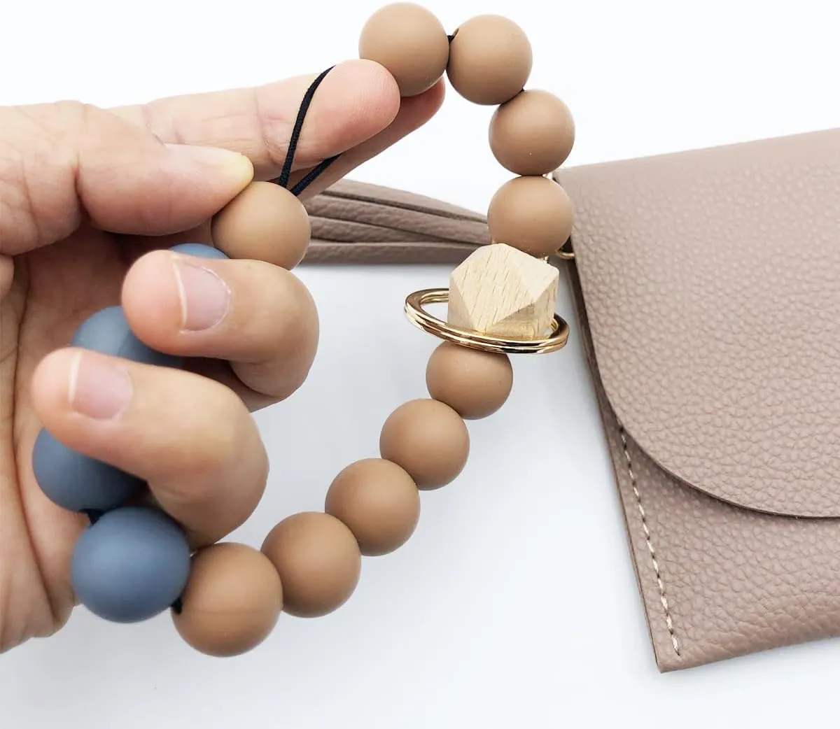 Unpafcxddyig Wristlet Bracelet Keychain with Wallet Card Holder Pocket Tassel Key Ring for Women,light brown