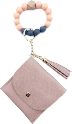 Unpafcxddyig Wristlet Bracelet Keychain with Wallet Card Holder Pocket Tassel Key Ring for Women,light pink