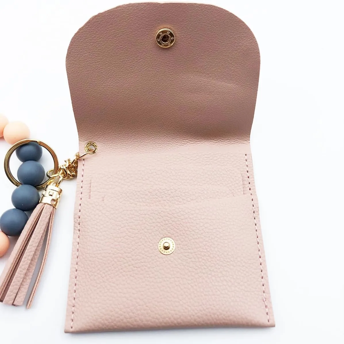 Unpafcxddyig Wristlet Bracelet Keychain with Wallet Card Holder Pocket Tassel Key Ring for Women,light pink