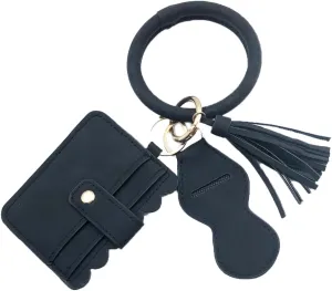 Unpafcxddyig Wristlet Bracelet Keychain with Wallet Card Lipstick Holder Pocket Tassel Key Ring for Women