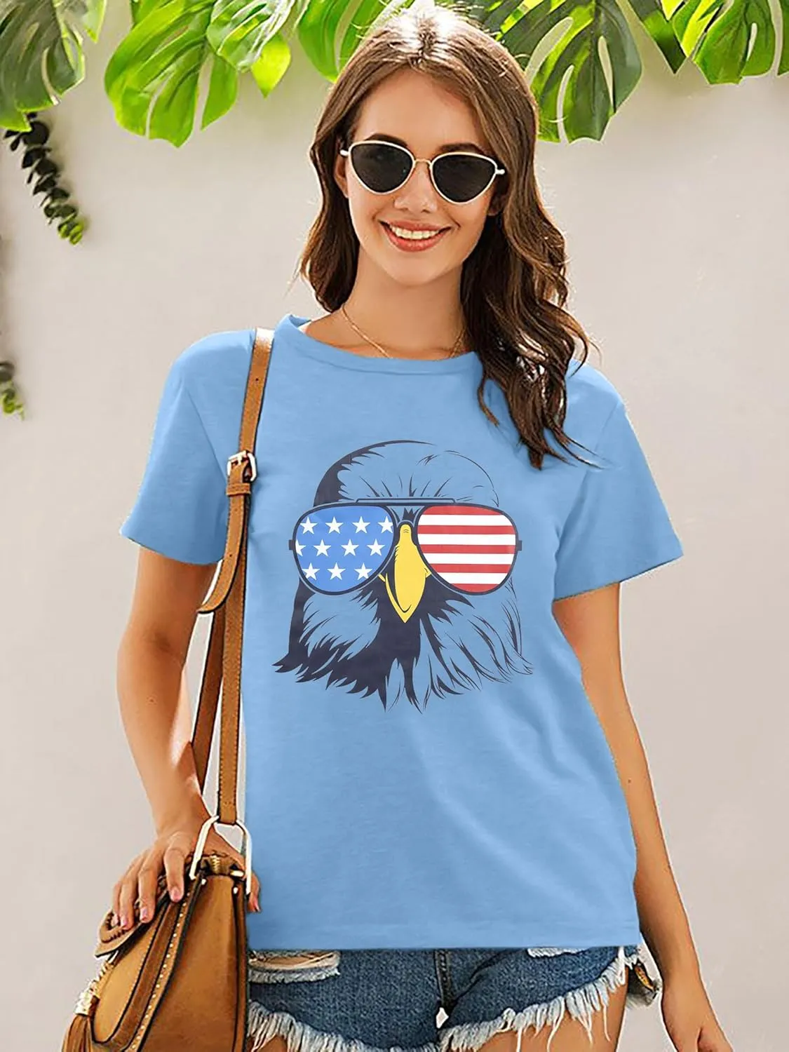 USA Shirts for Women 4th of July Shirt American Flag Eagle with Sunglasses Shirt Independence Day Tee