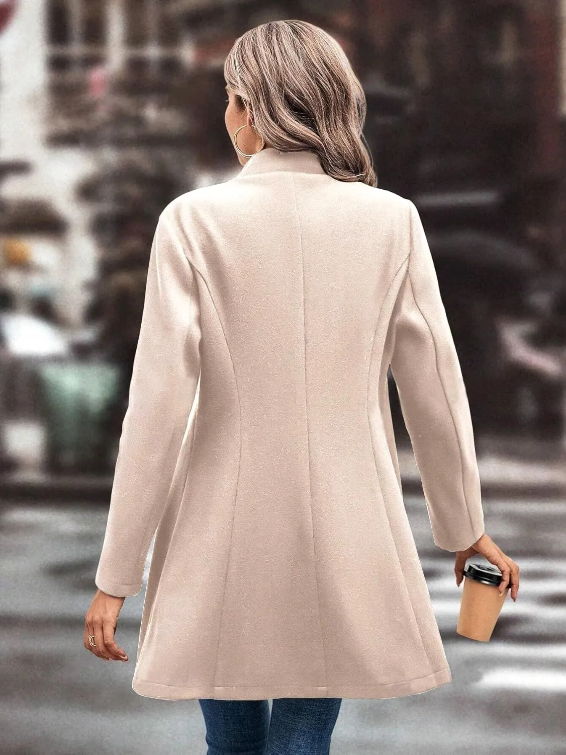 utcoco Women Slim Fit Wool Coats Notched Lapel Single Breasted Pea Coat Midi Length Trench Coat Outwear