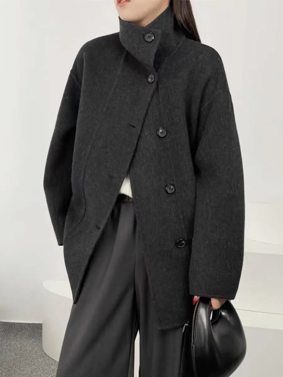 utcoco Women Wool Pea Coat Stand Collar Single Breasted Trench Overcoat Jackets with Belt