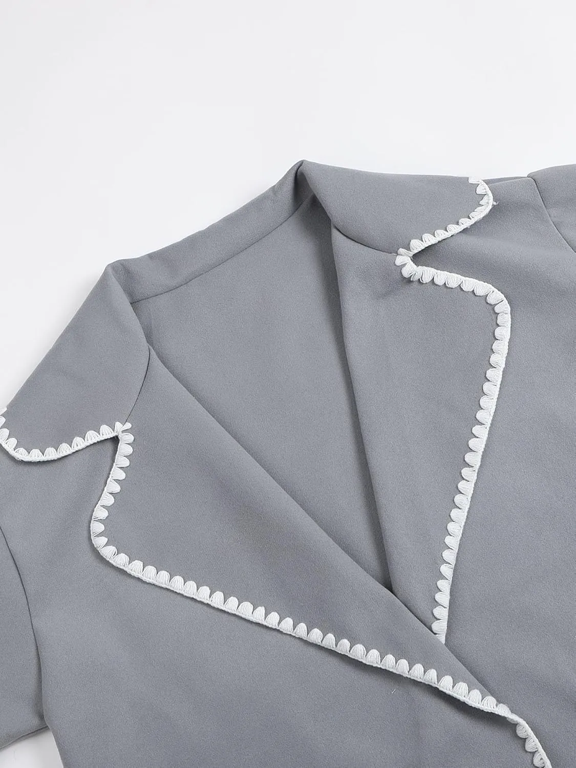 utcoco Womens Long Wool Coats Embroidered Edge Notched Collar Open Front Mid Long Trench Coat