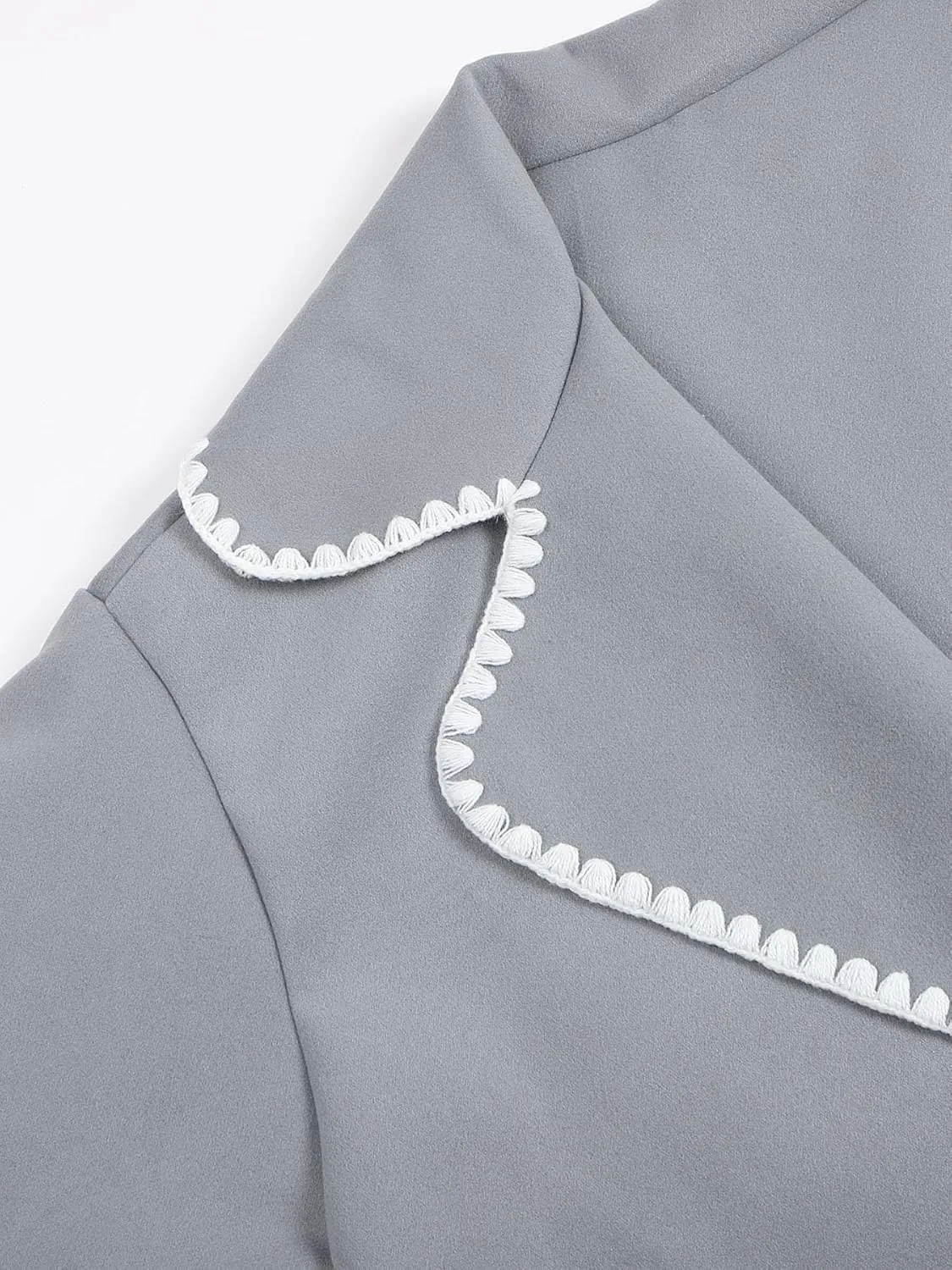 utcoco Womens Long Wool Coats Embroidered Edge Notched Collar Open Front Mid Long Trench Coat