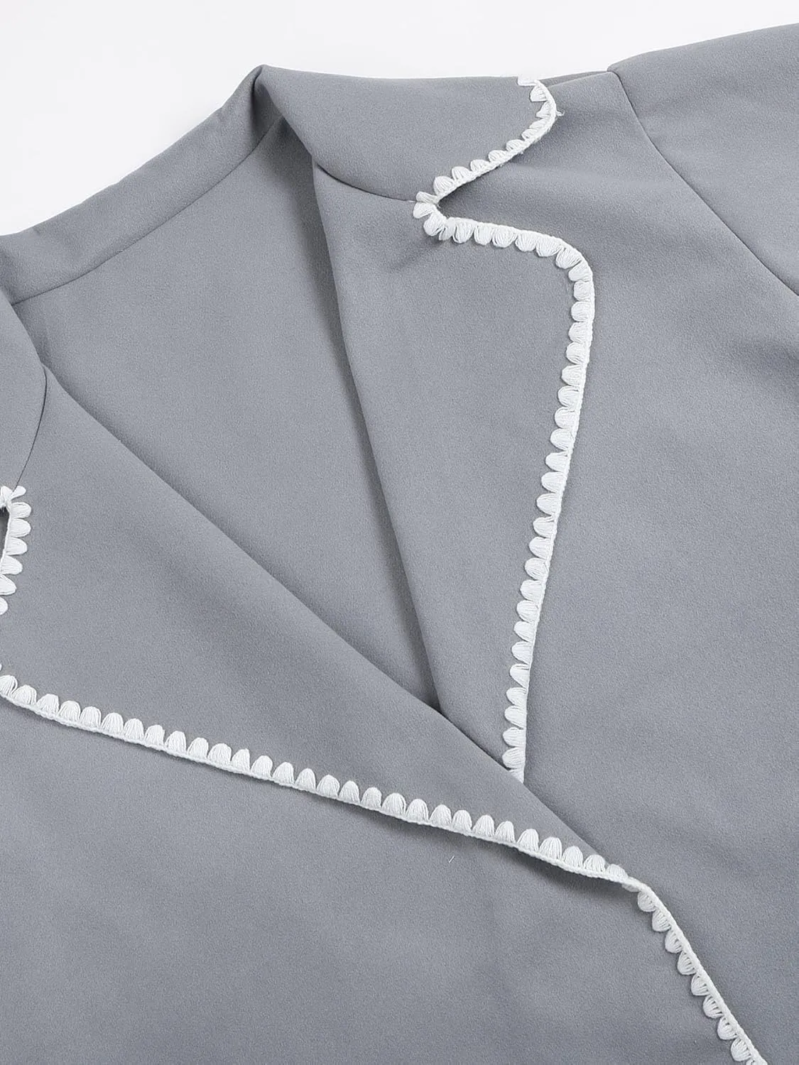 utcoco Womens Long Wool Coats Embroidered Edge Notched Collar Open Front Mid Long Trench Coat
