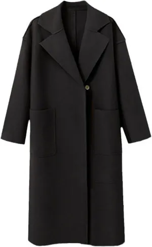 utcoco Womens Mid-Long Wool Coat Button Notched Collar Woolen Blend Trench Coat Winter Outwear