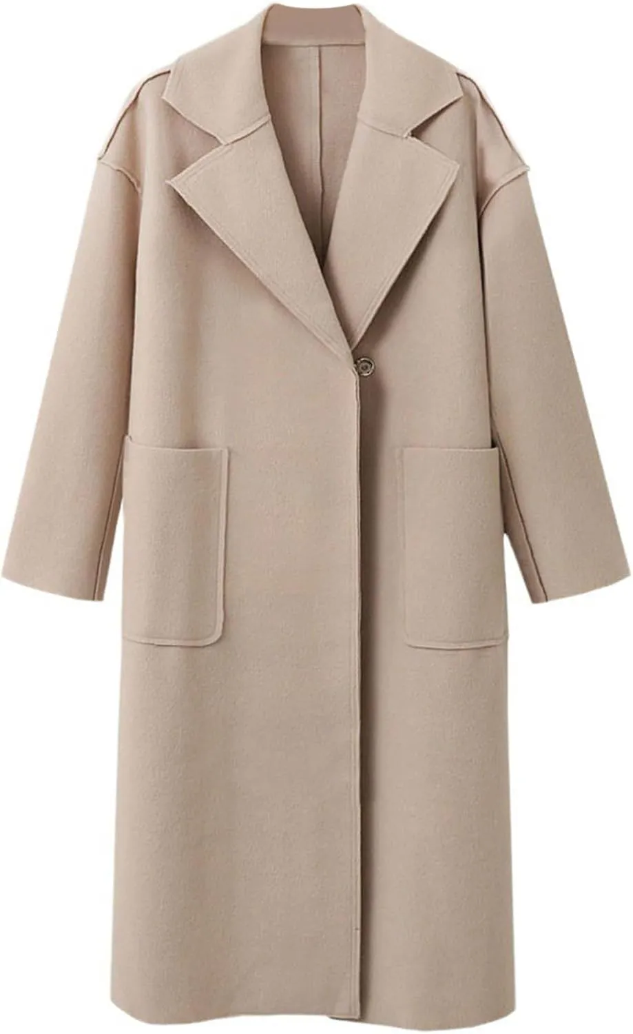 utcoco Womens Mid-Long Wool Coat Button Notched Collar Woolen Blend Trench Coat Winter Outwear
