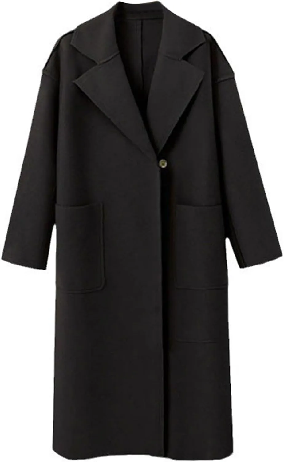 utcoco Womens Mid-Long Wool Coat Button Notched Collar Woolen Blend Trench Coat Winter Outwear