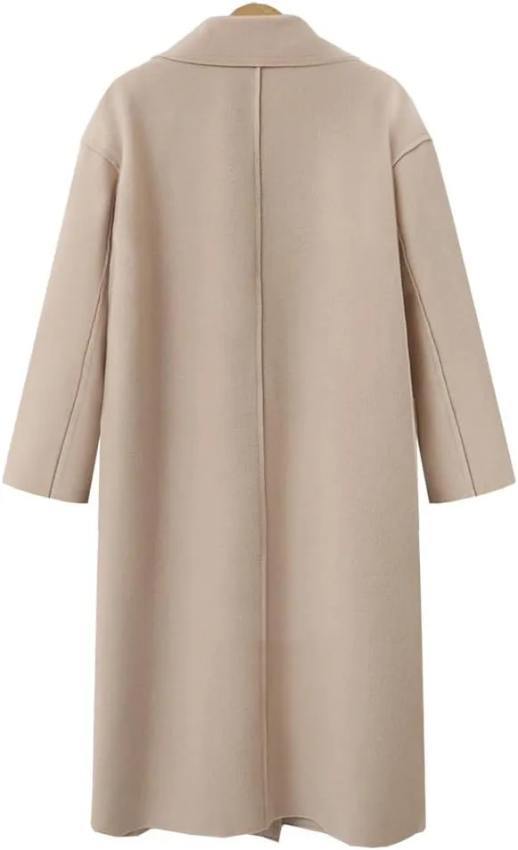 utcoco Womens Mid-Long Wool Coat Button Notched Collar Woolen Blend Trench Coat Winter Outwear