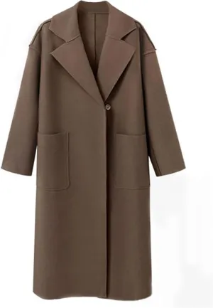 utcoco Womens Mid-Long Wool Coat Button Notched Collar Woolen Blend Trench Coat Winter Outwear