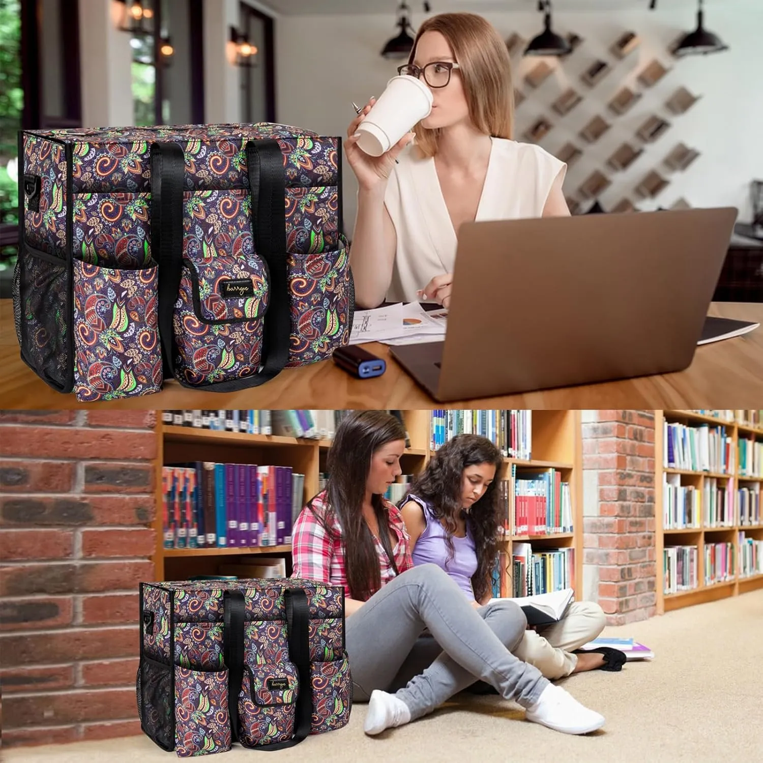 Utility Tote - Water Resistant with 19 Exterior/Interior Pockets - Large Women/Teacher/Work Bag