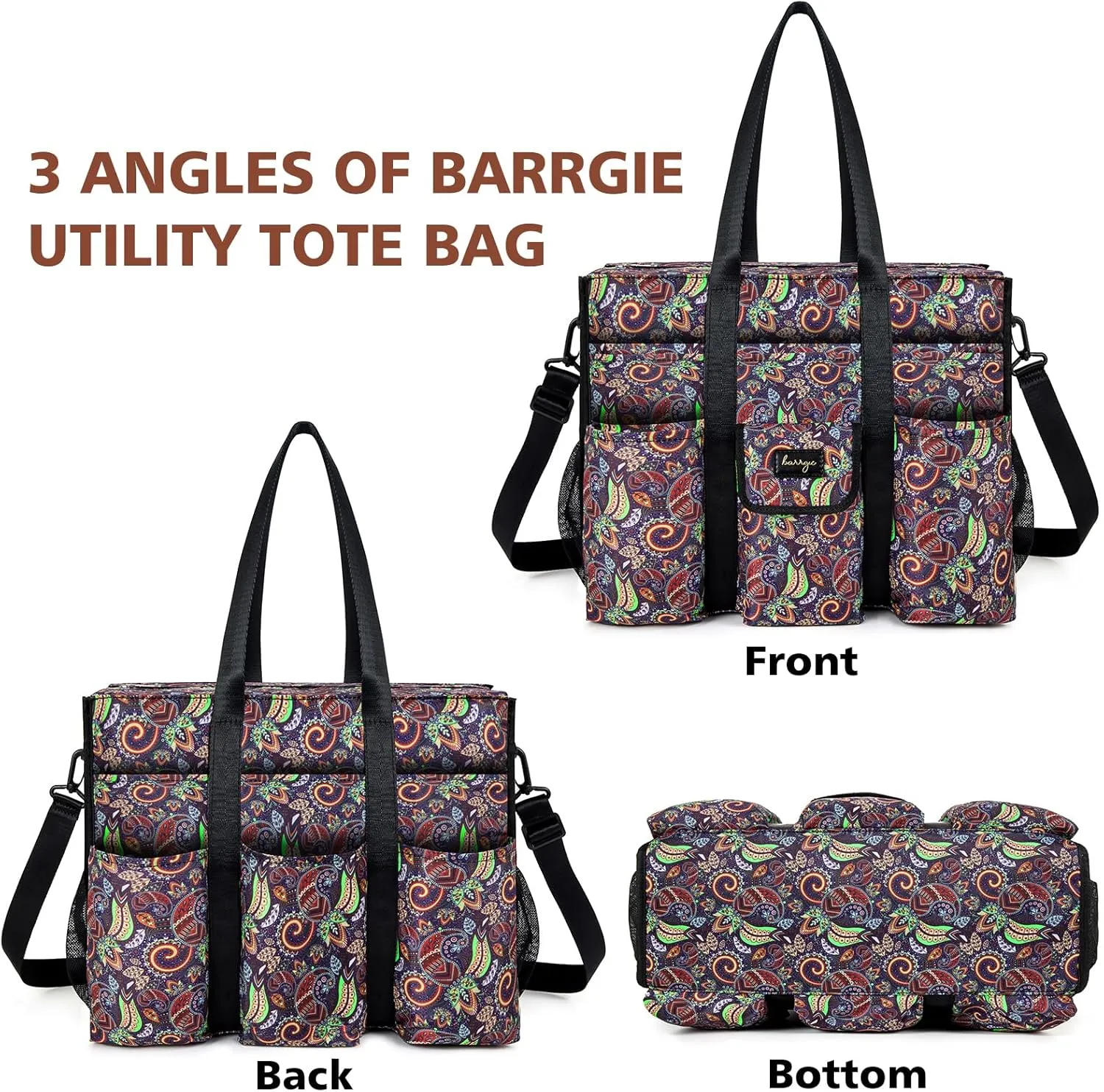 Utility Tote - Water Resistant with 19 Exterior/Interior Pockets - Large Women/Teacher/Work Bag
