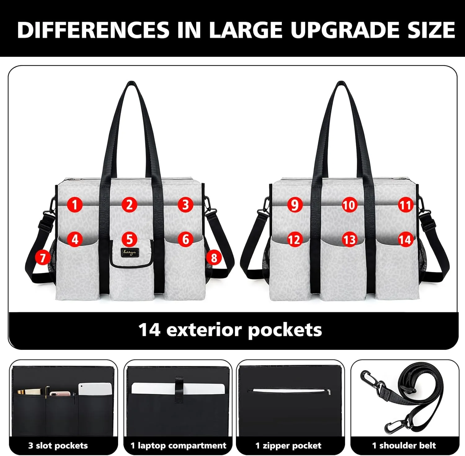 Utility Tote - Water Resistant with 19 Exterior/Interior Pockets - Large Women/Teacher/Work Bag