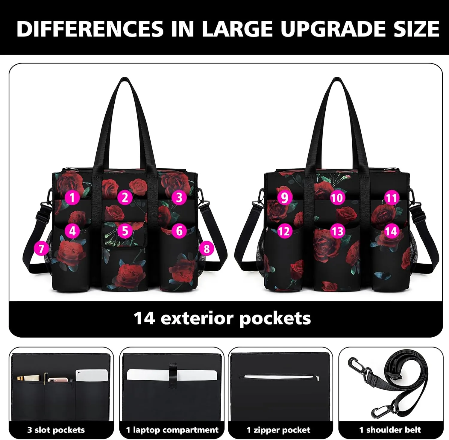 Utility Tote - Water Resistant with 19 Exterior/Interior Pockets - Large Women/Teacher/Work Bag