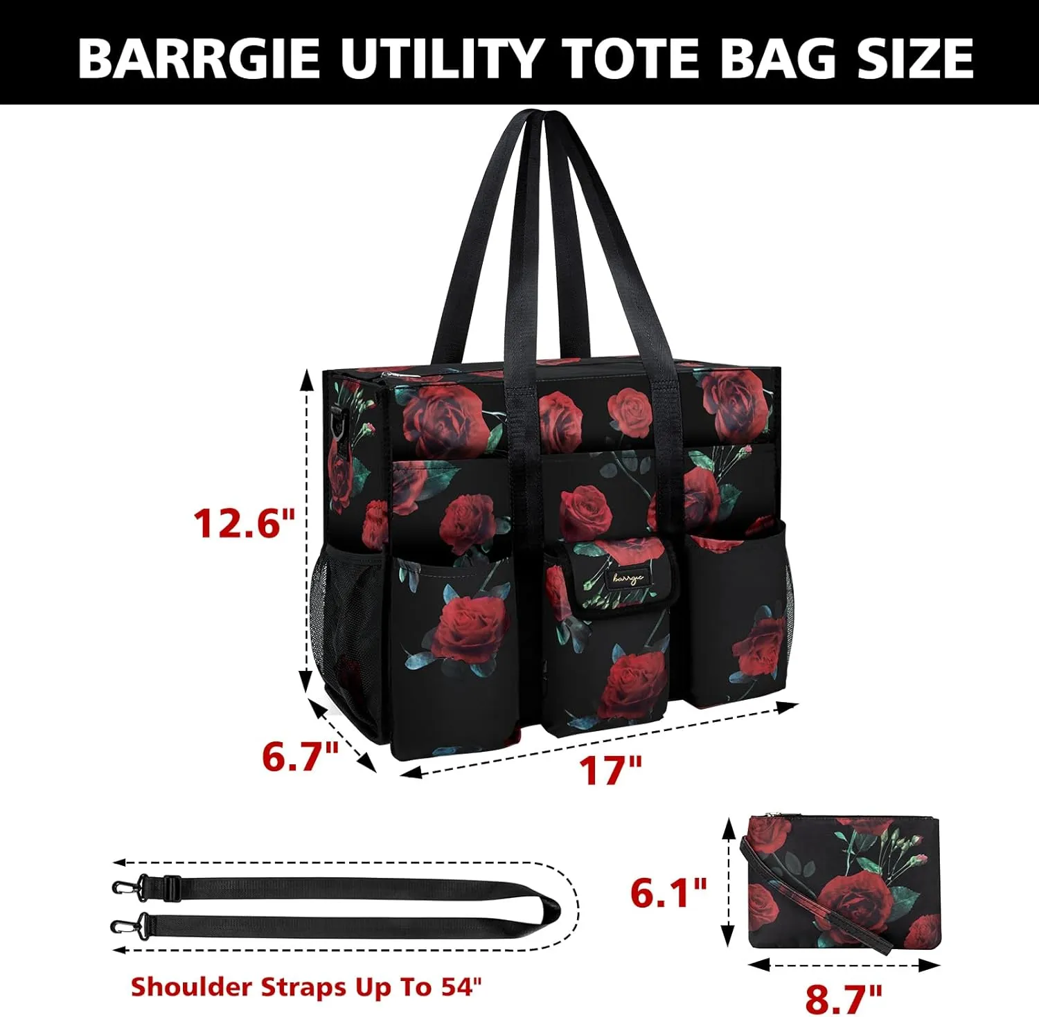 Utility Tote - Water Resistant with 19 Exterior/Interior Pockets - Large Women/Teacher/Work Bag