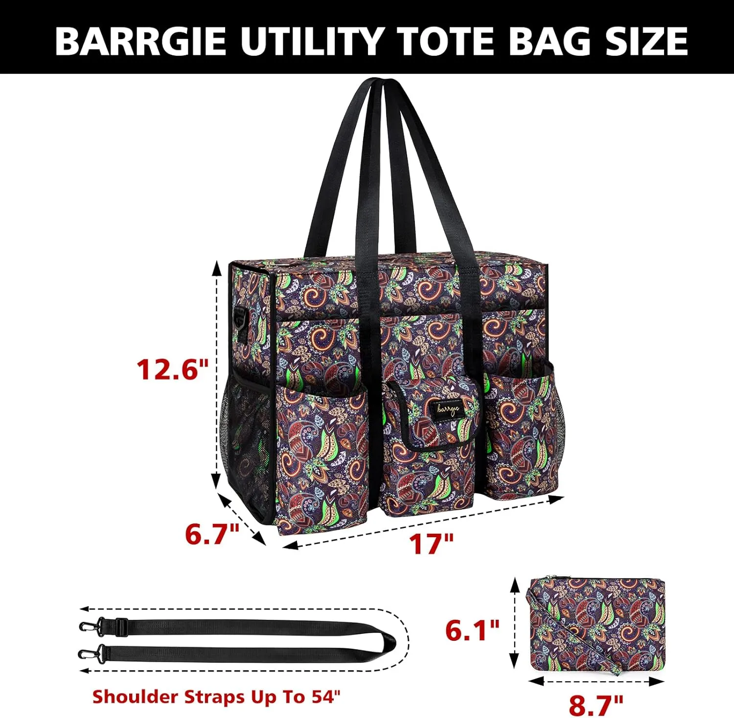 Utility Tote - Water Resistant with 19 Exterior/Interior Pockets - Large Women/Teacher/Work Bag
