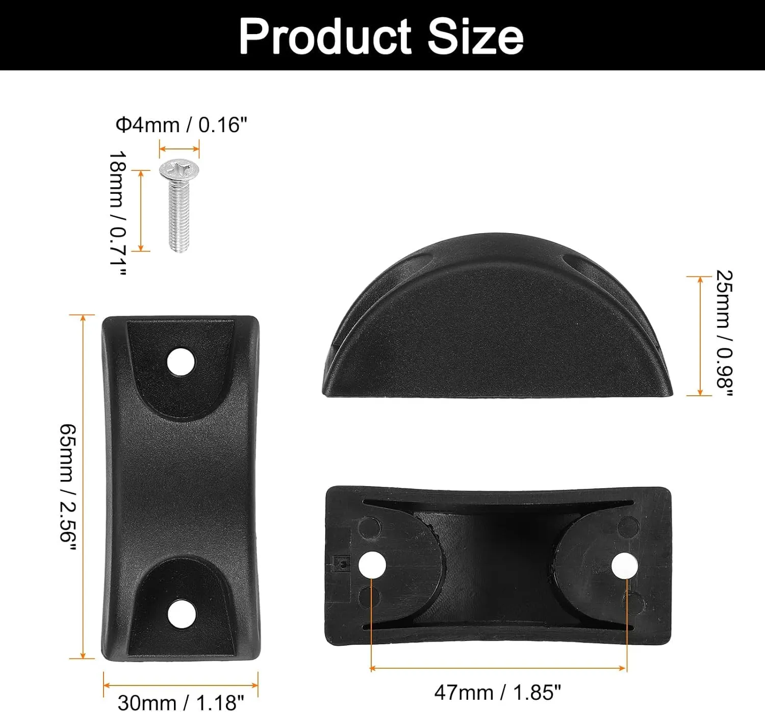 uxcell 4Pcs Luggage Replacement Pads, Plastic Luggage Stand Feet Stud, Suitcase and Travel Gear Bottom Side Accessories with with Screws, Nuts and Washers, Black (65x30x25mm)
