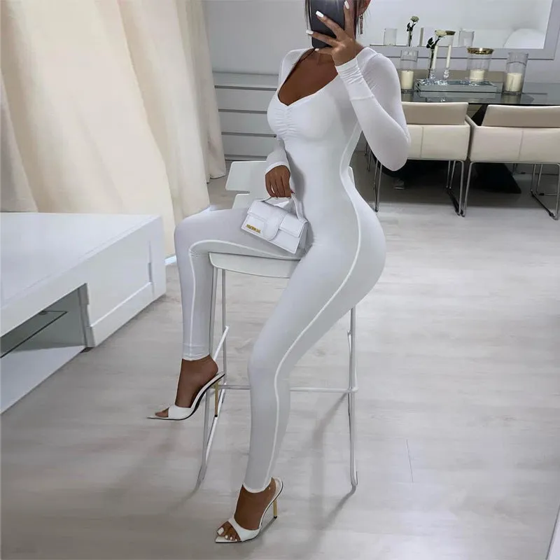 V-Neck Skinny Jumpsuits Wholesale Womens Clothing SJ180715