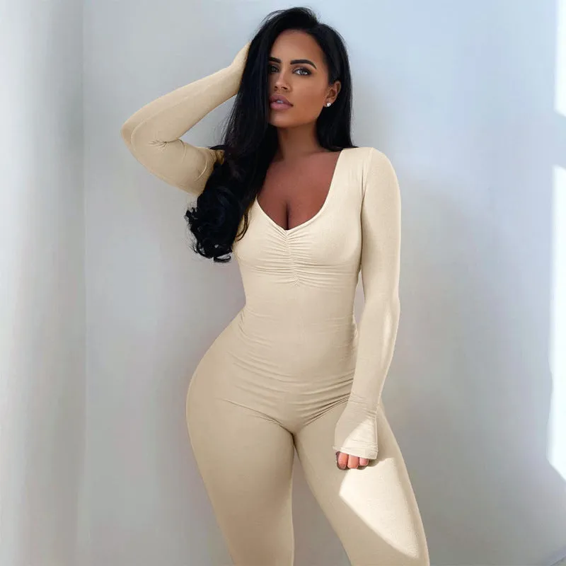 V-Neck Skinny Jumpsuits Wholesale Womens Clothing SJ180715