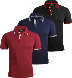 V VALANCH Polo Shirts for Men 3 Pack Golf Shirts Short Sleeve Moisture Wicking Collared Tennis Shirt Casual Stylish