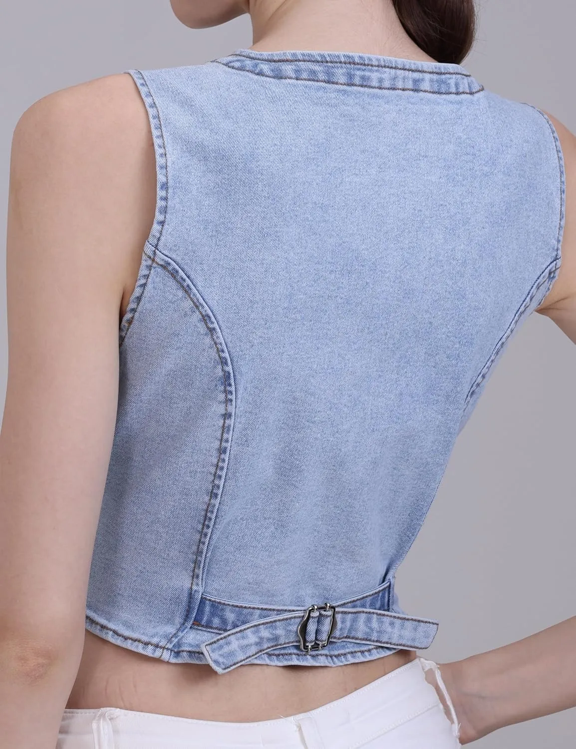 V VOCNI Womens Denim Vest Sleeveless Jean Vest Top Cropped Denim Tops Fashion Western Vest