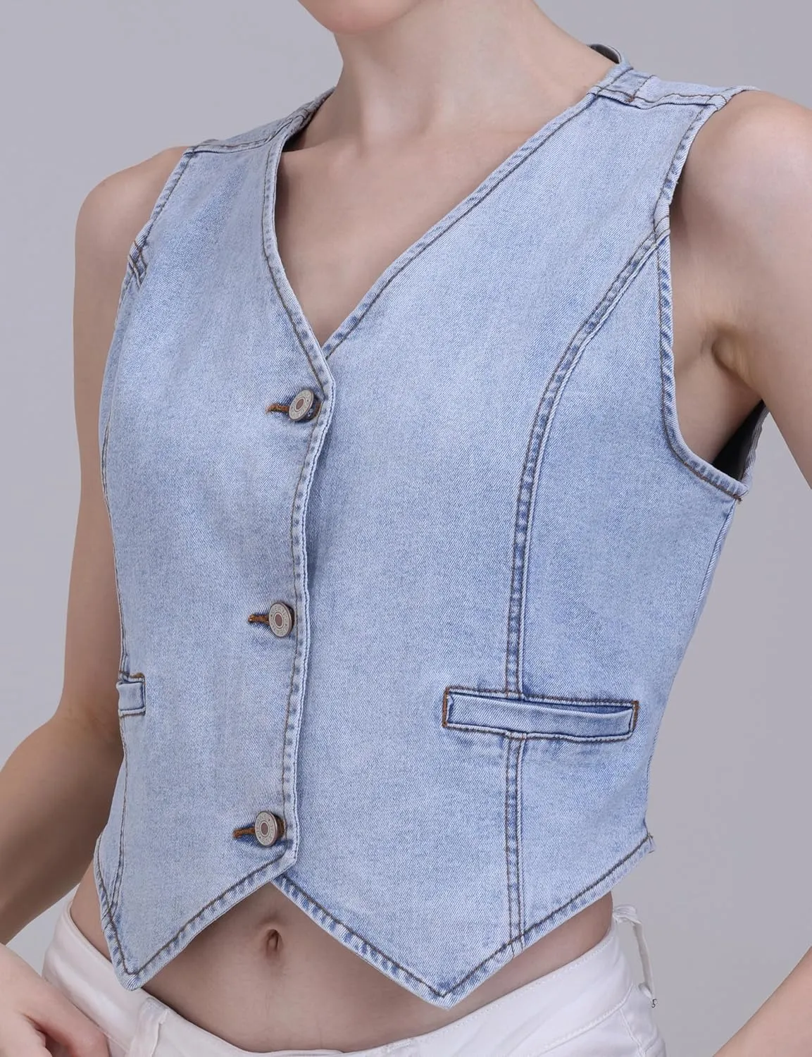 V VOCNI Womens Denim Vest Sleeveless Jean Vest Top Cropped Denim Tops Fashion Western Vest