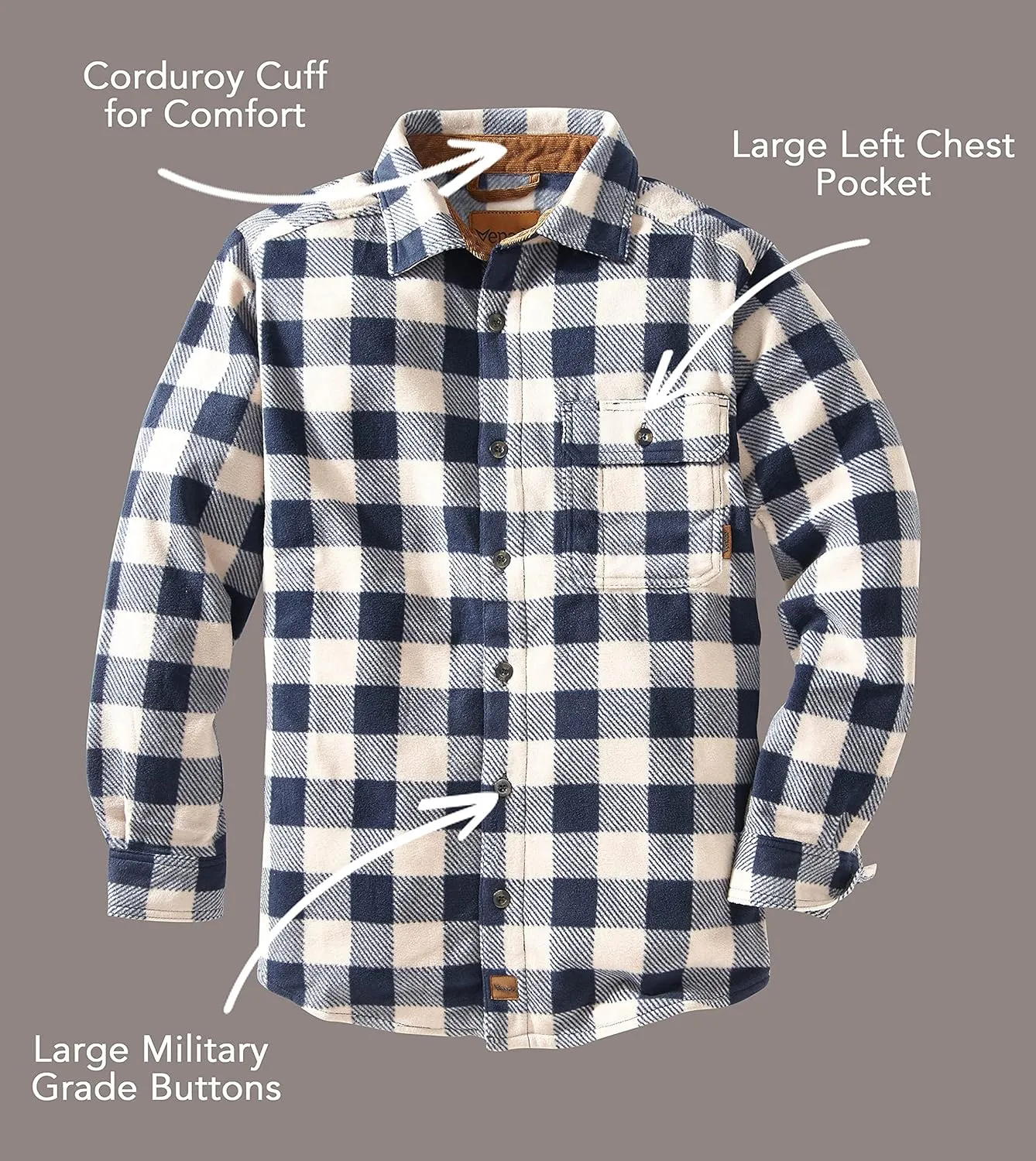 Venado Mens Plaid Shirts for Men - Heavyweight Buffalo Plaid Fleece Shirt - Soft