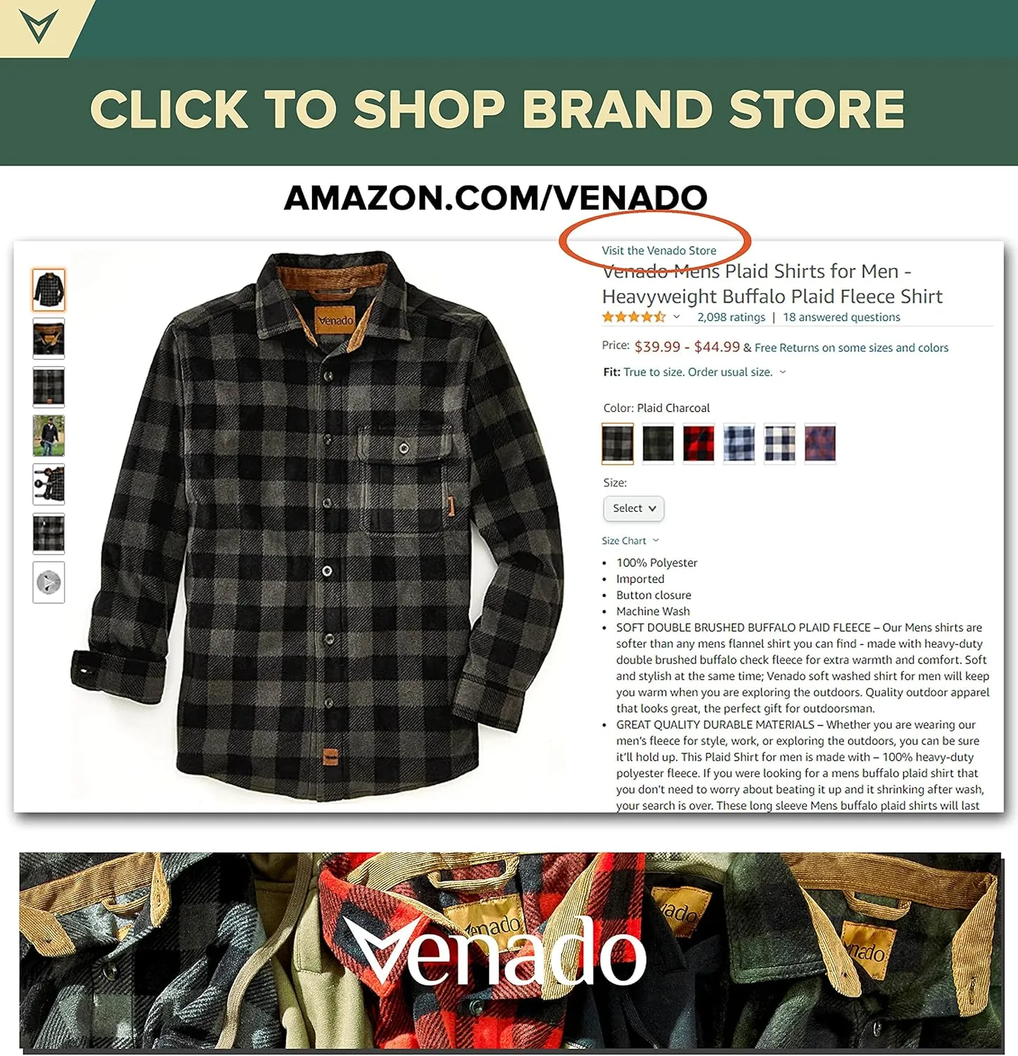 Venado Mens Plaid Shirts for Men - Heavyweight Buffalo Plaid Fleece Shirt - Soft