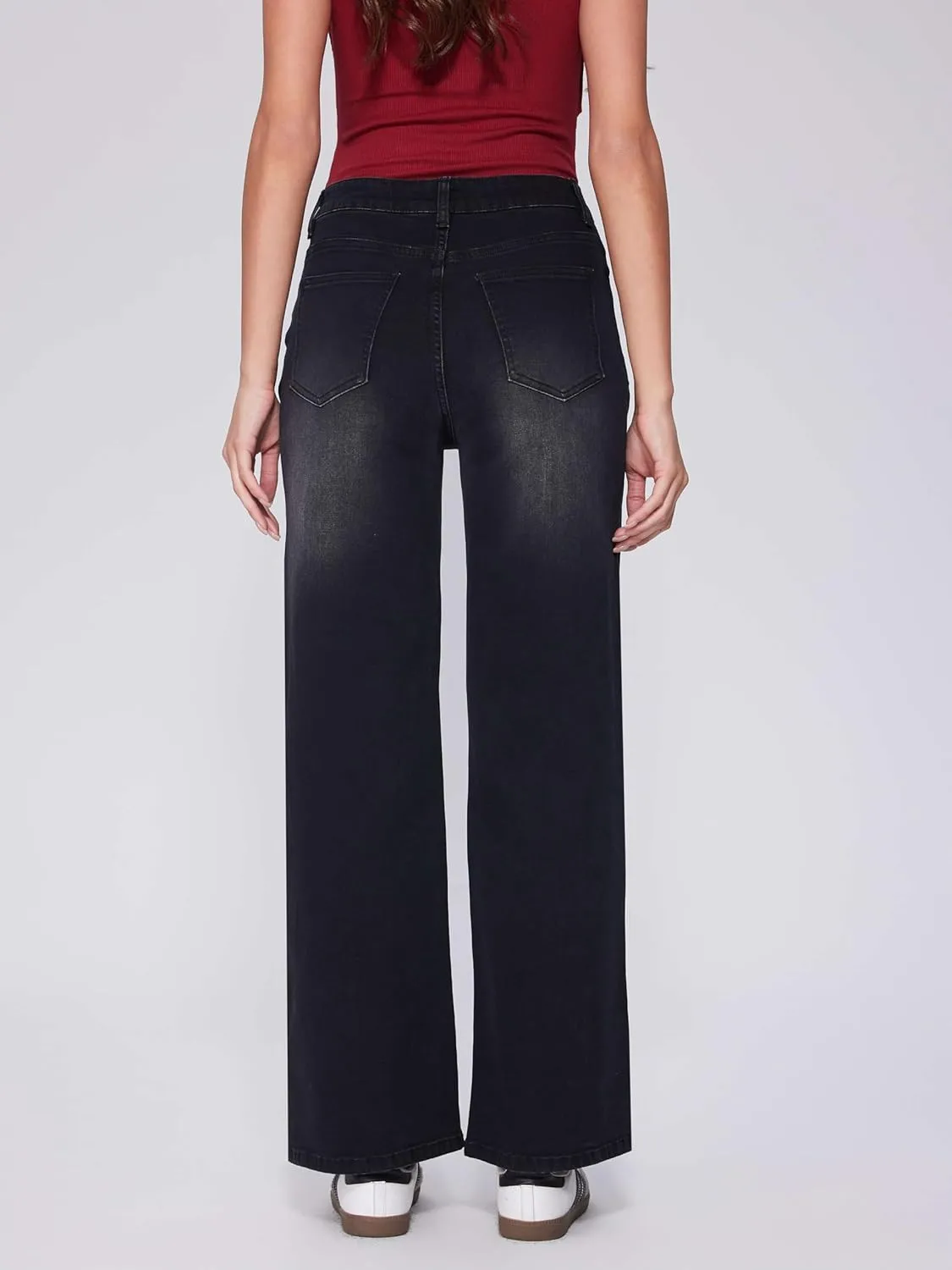 Vinova Womens Straight Leg Jeans Stretchy Cross Fly High Waisted Wide Leg Baggy Casual Trendy Pants with Pockets