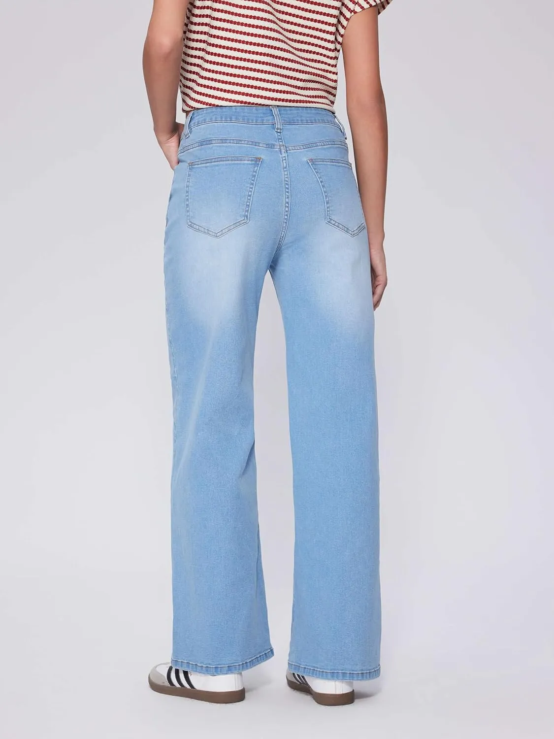 Vinova Womens Straight Leg Jeans Stretchy Cross Fly High Waisted Wide Leg Baggy Casual Trendy Pants with Pockets