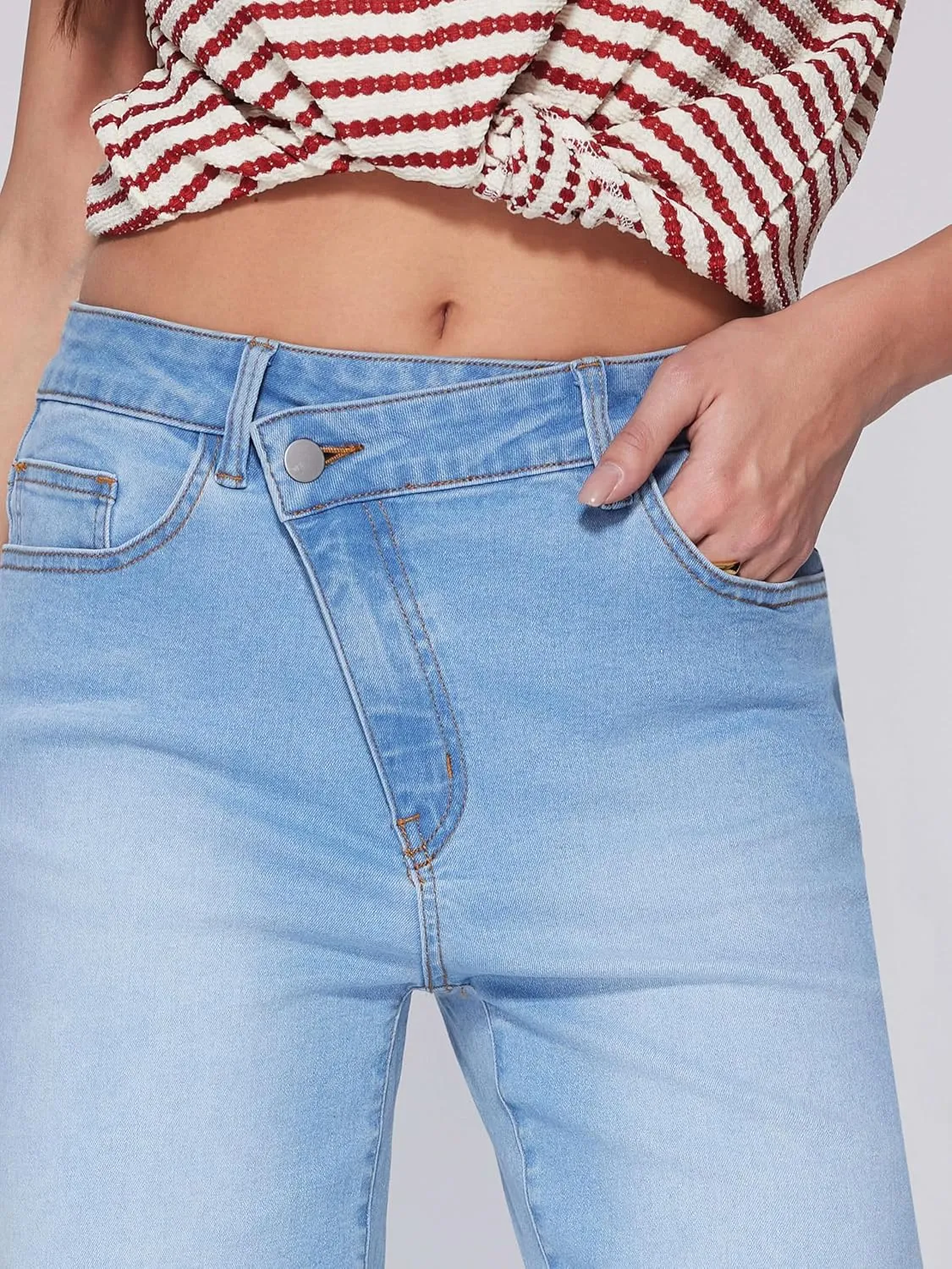 Vinova Womens Straight Leg Jeans Stretchy Cross Fly High Waisted Wide Leg Baggy Casual Trendy Pants with Pockets
