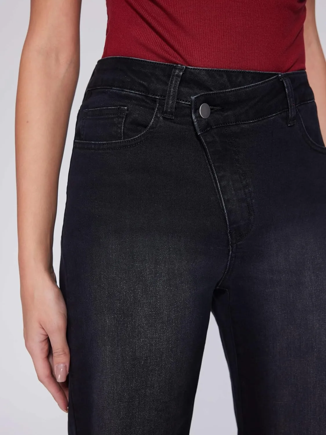 Vinova Womens Straight Leg Jeans Stretchy Cross Fly High Waisted Wide Leg Baggy Casual Trendy Pants with Pockets