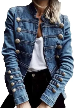 Vintage Commuter Denim Coat Women Autumn Fashion Slim Fit Top Elegant All-Match Double Breasted Jackets