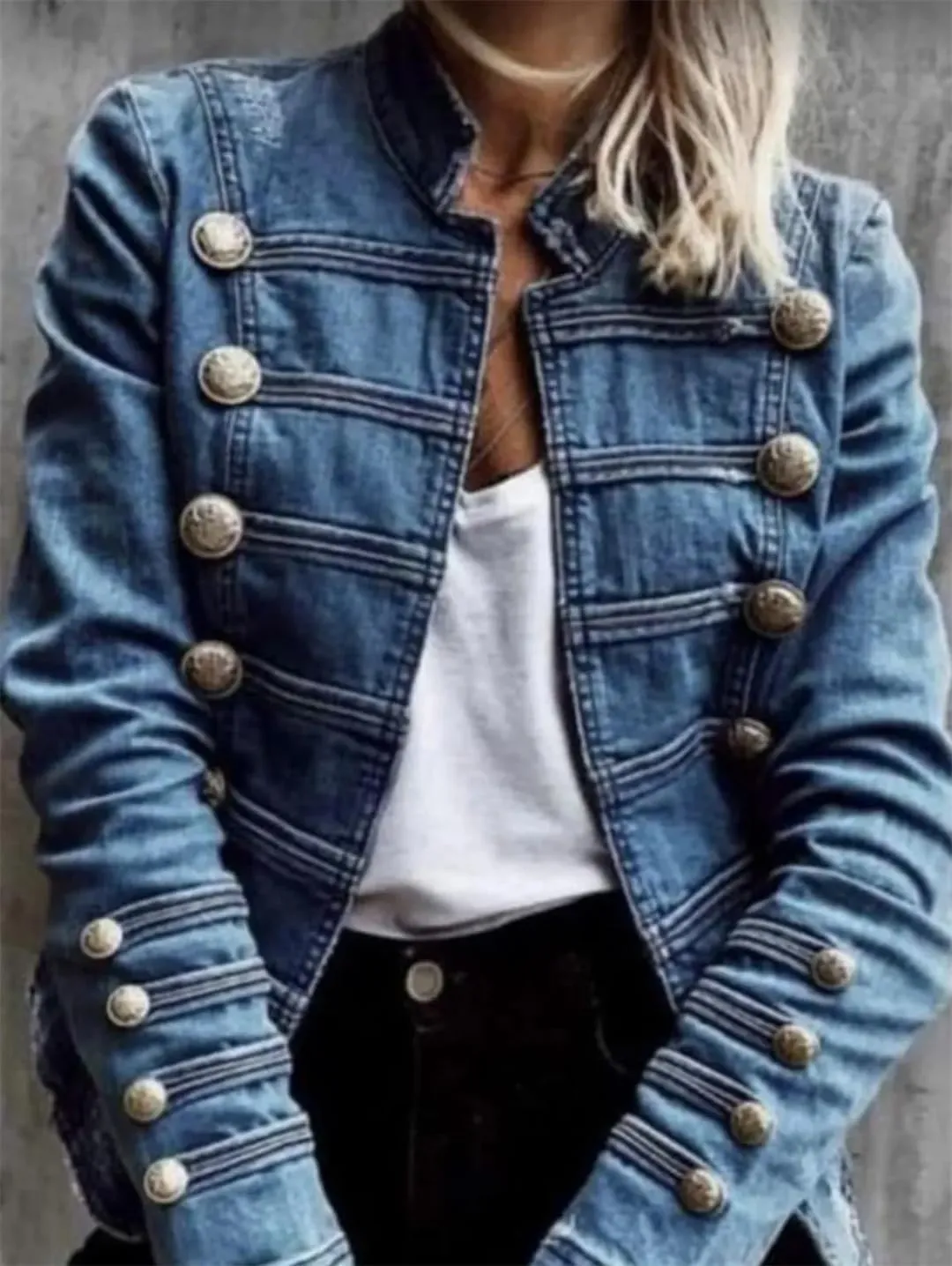 Vintage Commuter Denim Coat Women Autumn Fashion Slim Fit Top Elegant All-Match Double Breasted Jackets