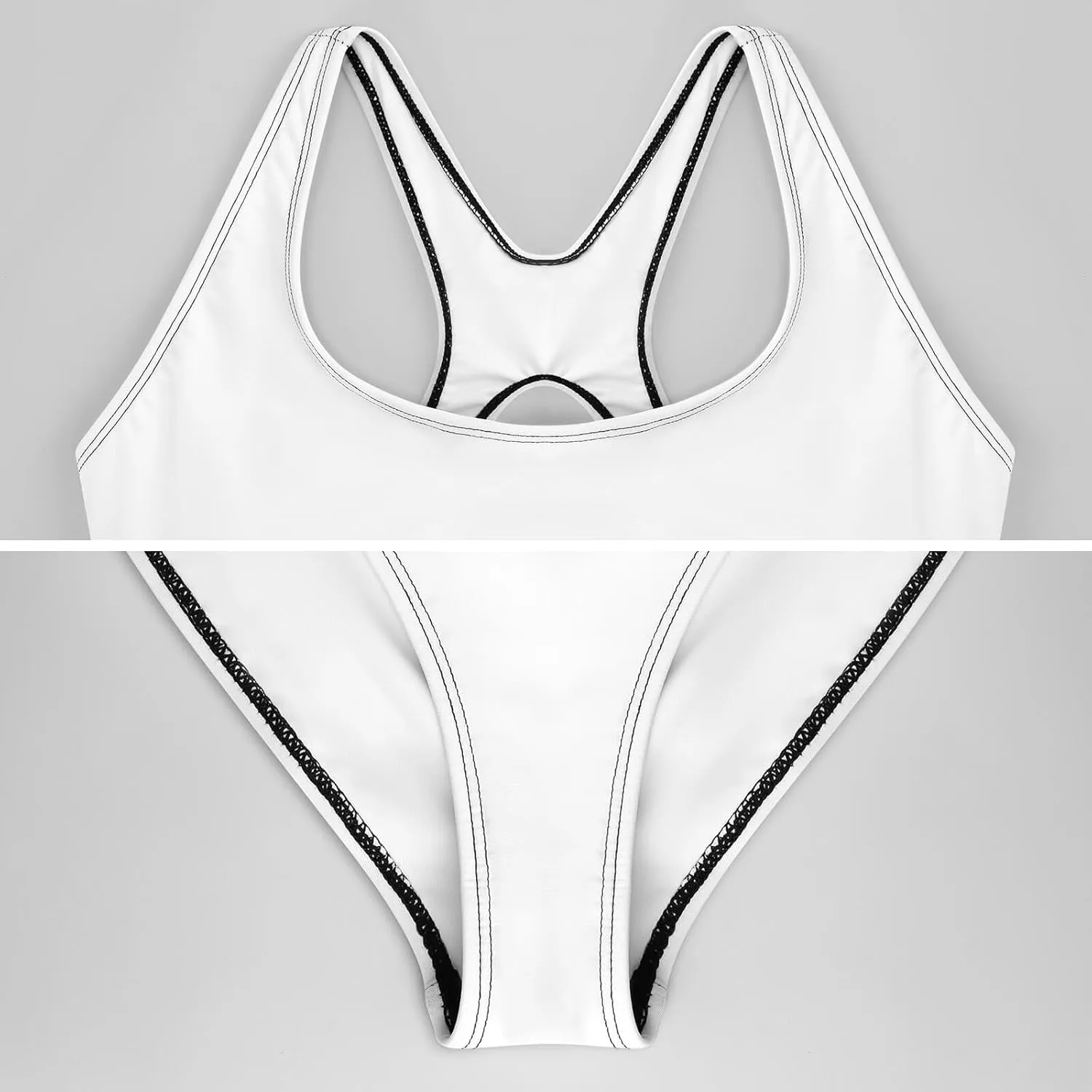 Vintage Grey Tropical Leaves Swim Suits for Women Tummy Control One Piece Swimsuits Racerback Swimwear with Padded