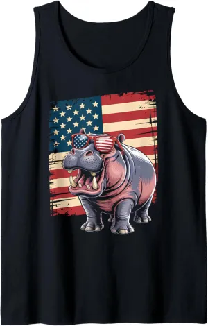 Vintage Hippo USA Flag Sunglasses Men & Women Tank Top