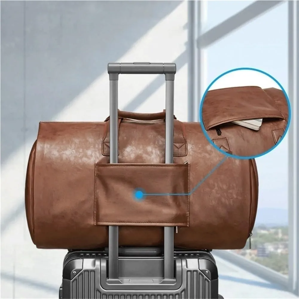 Vintage Travel Hand Bag Carry on Leather with Shoe Pouch Duffle for Overnight Weekend Gym On Luggage Men