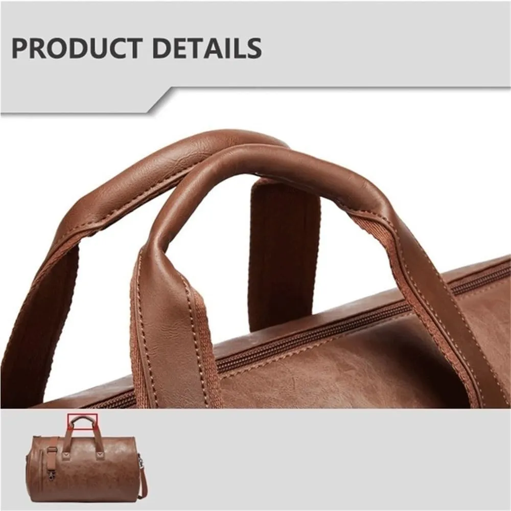 Vintage Travel Hand Bag Carry on Leather with Shoe Pouch Duffle for Overnight Weekend Gym On Luggage Men